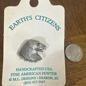 Earth’s Citizens Handcrafted USA Eagle Head pin Fine American Pewter Brand New